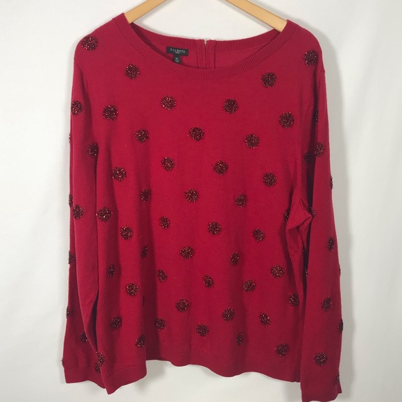 Talbots Christmas Red Tinsel Polka Dot Long Sleeve Plus Sweater 3X - Picture 7 of 10